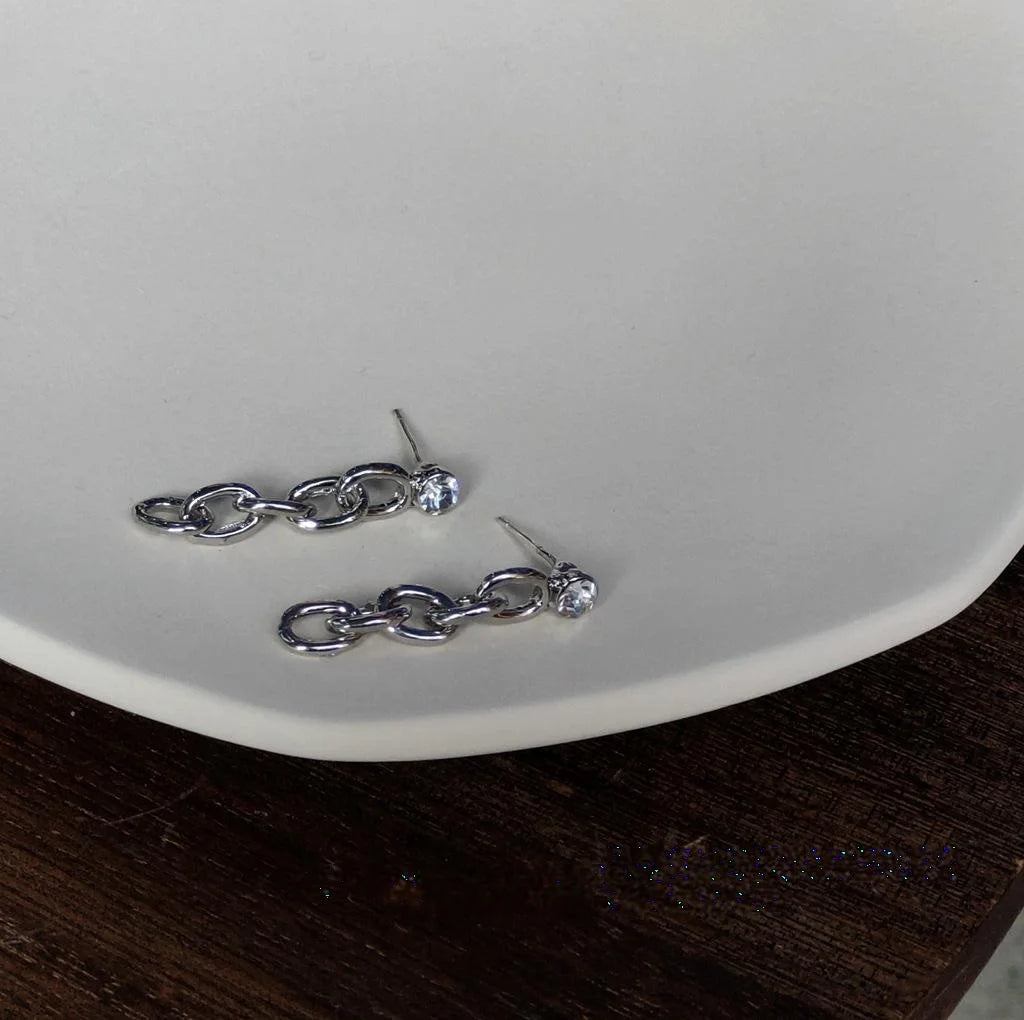 Minimalist Geometric Chain Drop Earrings For Women Copper Silver Plated Hip Hop Jewelry