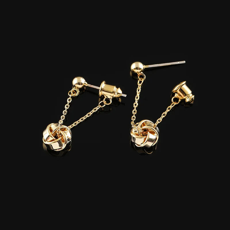 Elegant Gold Alloy Ball Chain Tassel Spiral Disc Stud & Clip On No Piercing French Drop Earrings