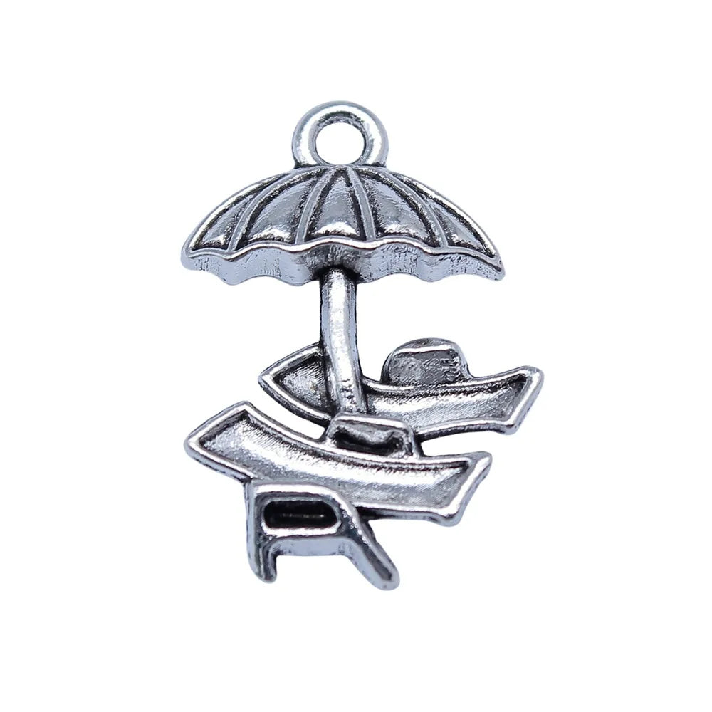 14x20mm 1.5g Antique Silver Zinc Alloy Beach Chair Charm Pendant for DIY Summer Vacation Jewelry
