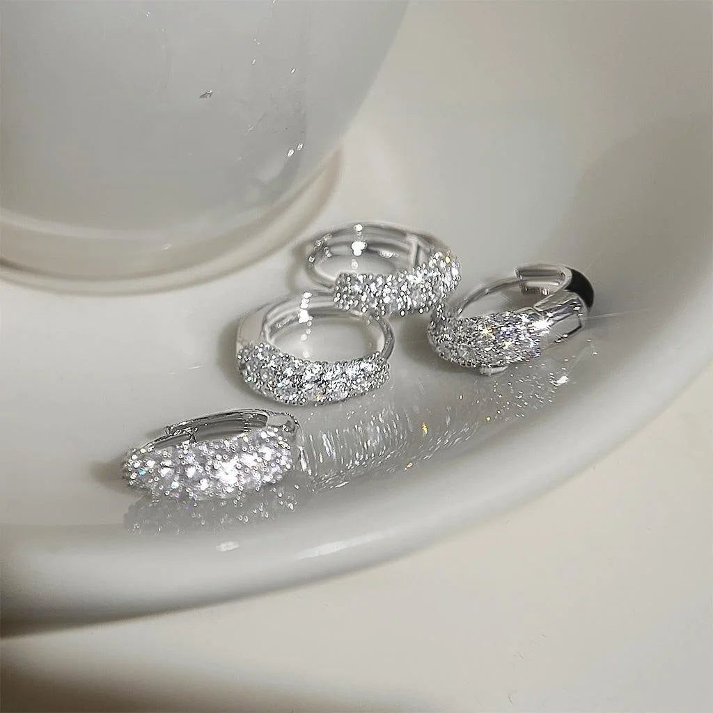 Luxury Black Enamel Geometric Round Zircon Micro Pave Stud Earrings For Women