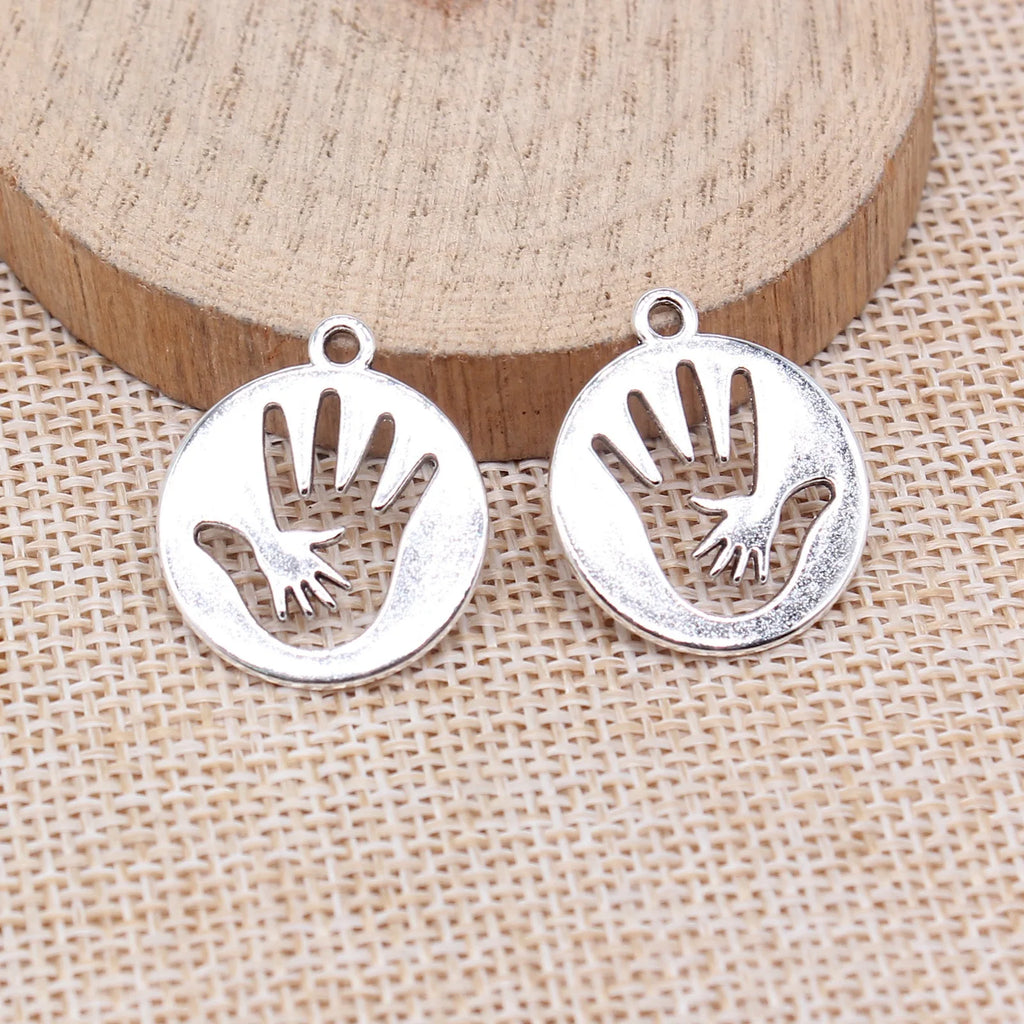 23x20mm 1.9g Antique Silver Zinc Alloy Openwork Big and Small Hand Hollow Charm Pendant for DIY Jewelry Making