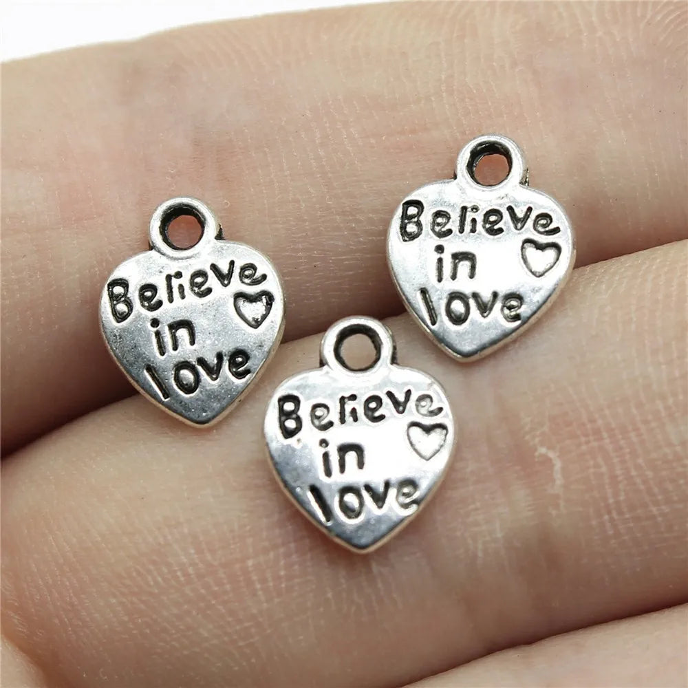 12x9mm 0.7g Zinc Alloy Believe in Love Heart Charm Pendant for DIY Bracelet Necklace Jewelry Making