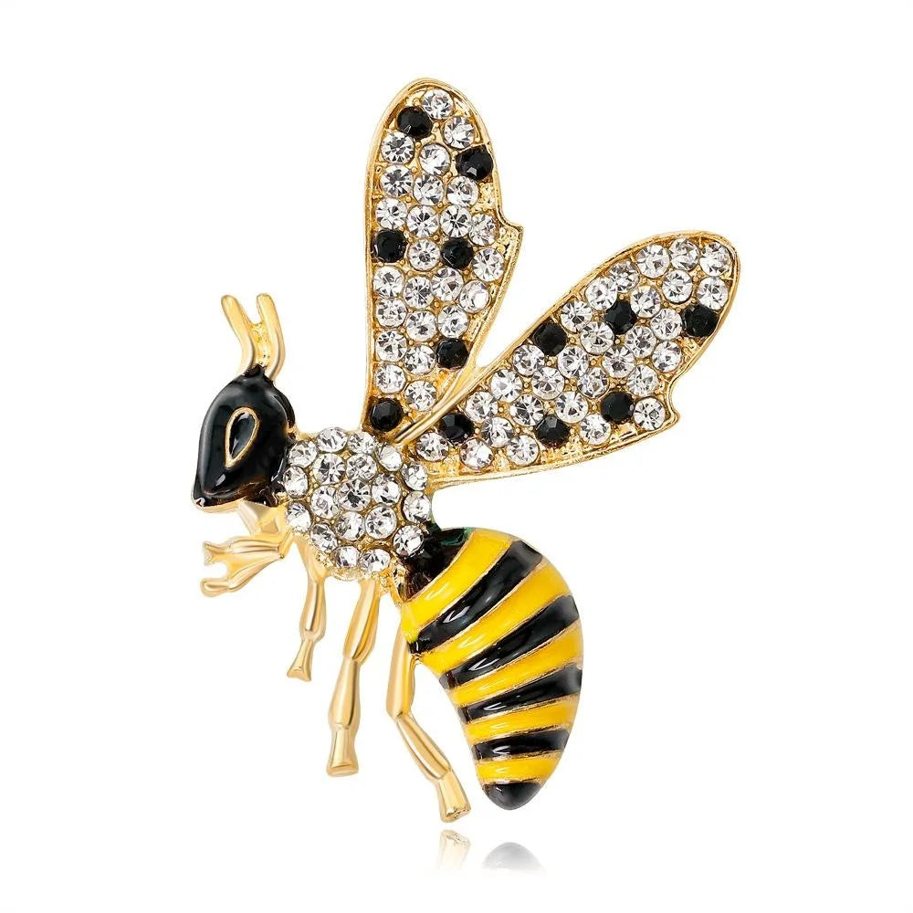 Elegant Enamel Bee Brooch With Rhinestone Wings, Gold Tone Alloy Lapel Pin Corsage Suit Accessory Gift