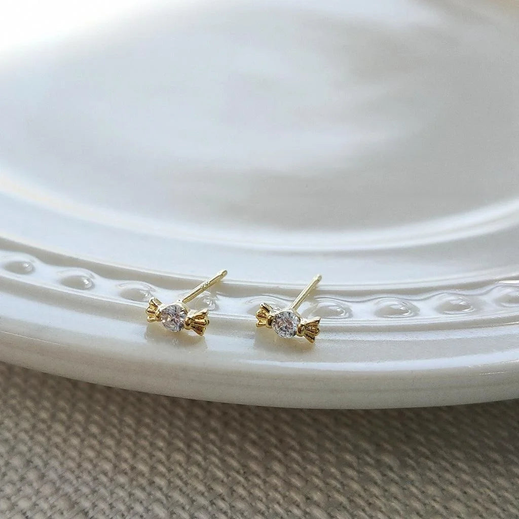 Mini Candy Zircon Copper Stud Earrings 14K Plated Sweet Korean Japanese Geometric Jewelry