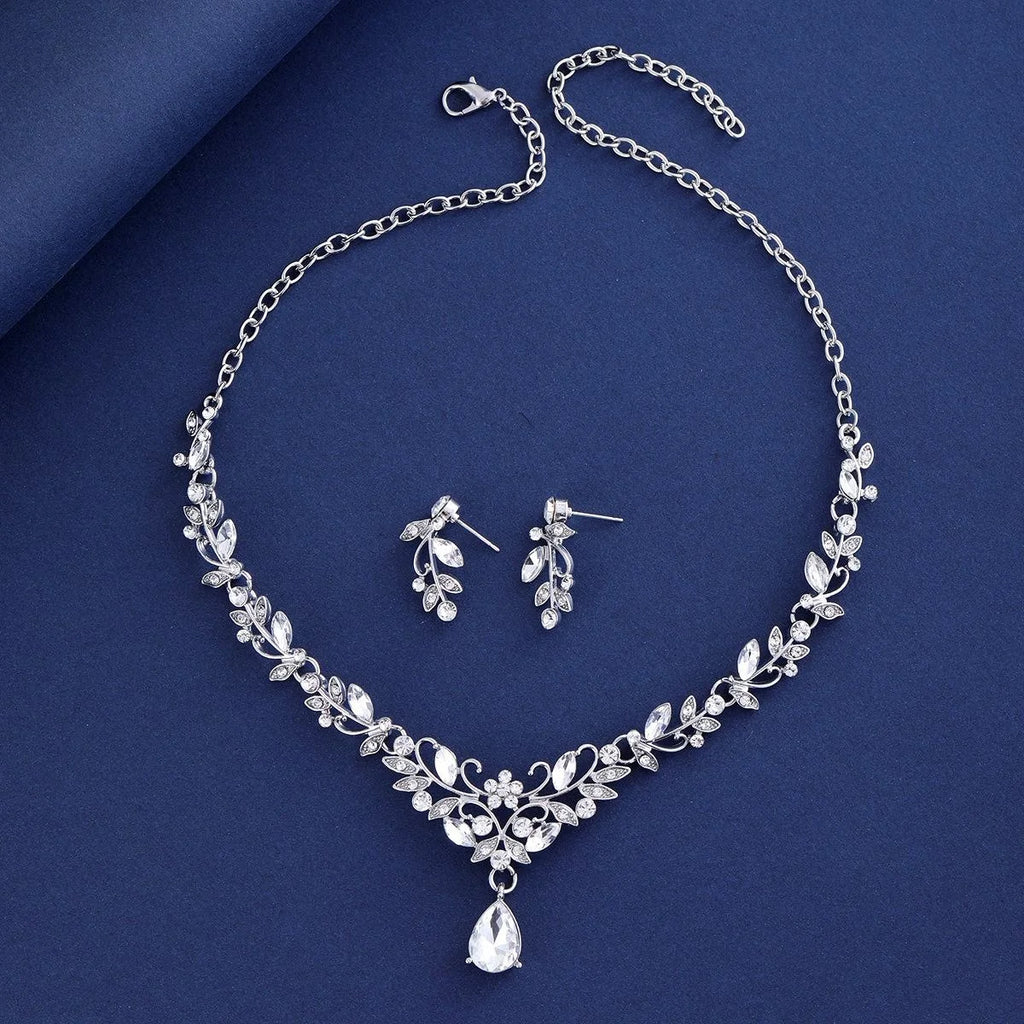 Luxury Bridal Rhinestone Crystal Water Drop Necklace And Earrings Jewelry Set For Wedding Party Banquet Gift