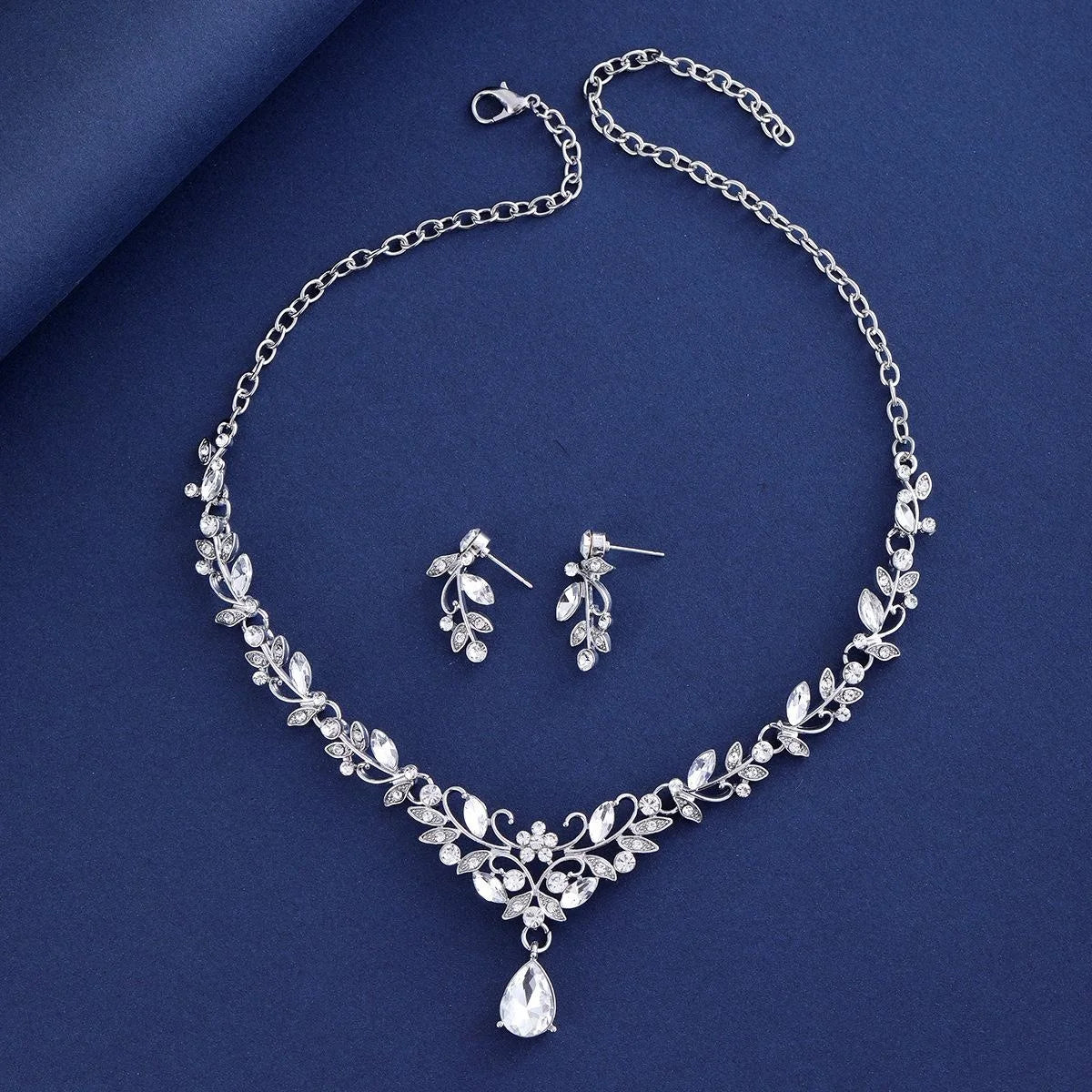 Luxury Bridal Rhinestone Crystal Water Drop Necklace And Earrings Jewelry Set For Wedding Party Banquet Gift