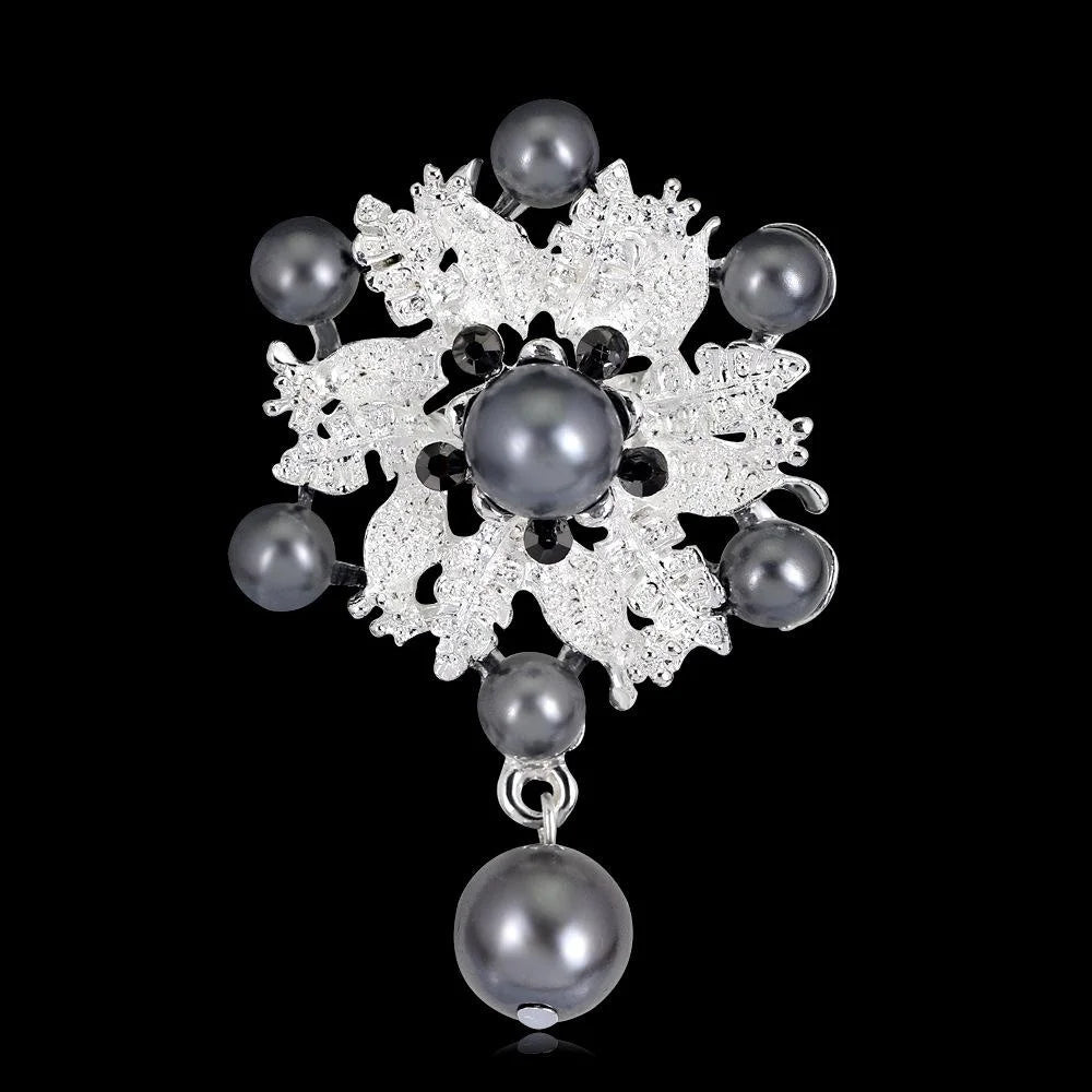 Elegant Pearl Snowflake Flower Alloy Rhinestone Brooch Lapel Pin For Women Suit Accessory Gift