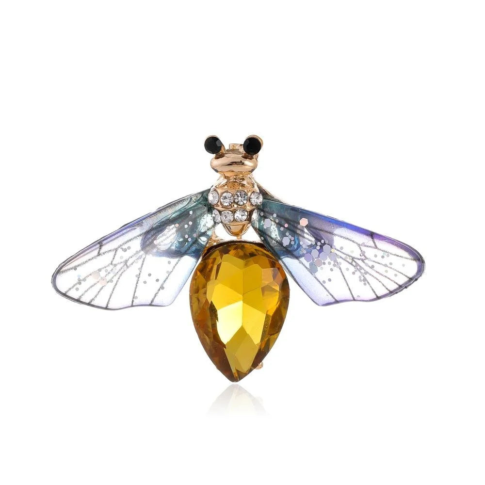 Luxury Bee Firefly Rhinestone Brooch With Amber Crystal Body And Sheer Wings, Elegant Lapel Pin Gift