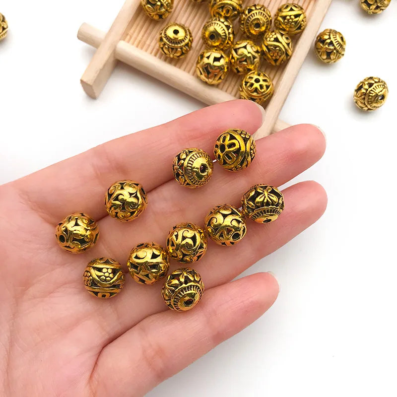 Antique Gold Zinc Alloy Round Butterfly Flower Spacer Beads for DIY Bracelet Jewelry Making
