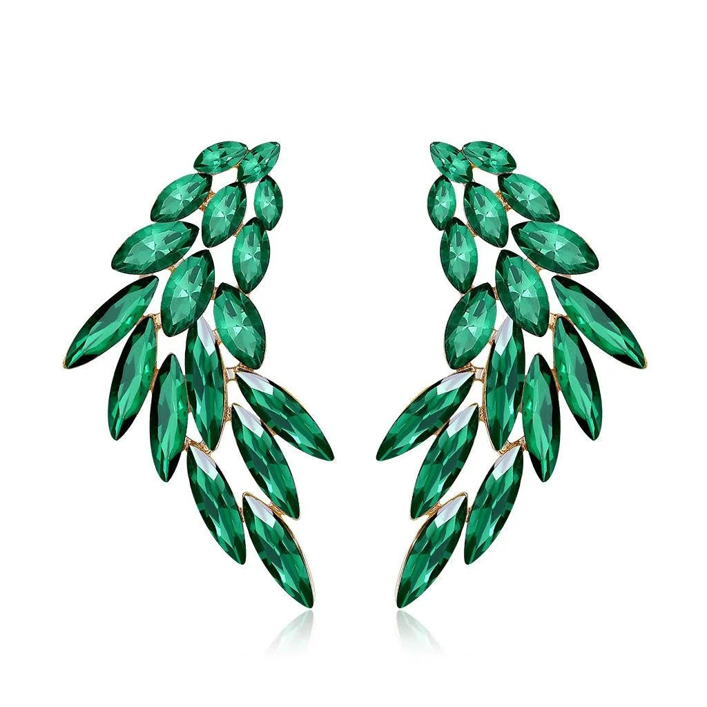 Luxury Crystal Wing Earrings Gold Alloy Glass Rhinestone Bridal Statement Earrings For Wedding Banquet Party