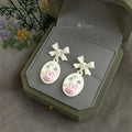Cute Enamel Rhinestone Bunny Bow Pearl Copper Drop Earrings Sweet Kawaii Jewelry