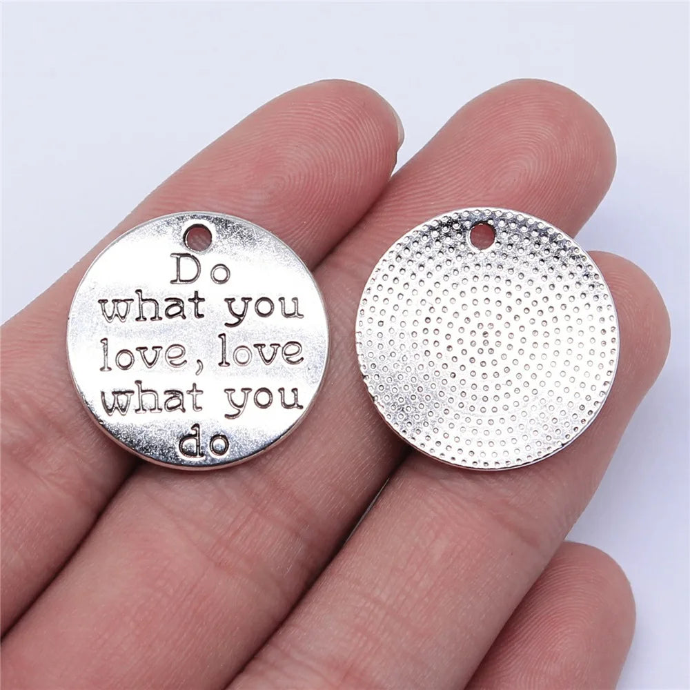 24x24mm 3g Zinc Alloy Do What You Love Love What You Do Letter Charm Pendant for Jewelry Making