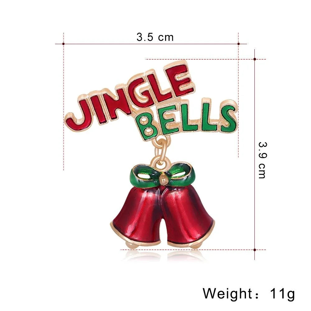 Cute Enamel Jingle Bells Letter Brooch Alloy Christmas Lapel Pin Corsage For Women's Suit Accessory Gift
