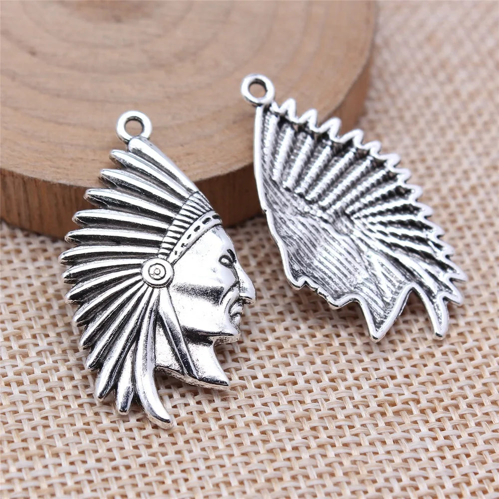 21x37mm 2.7g Antique Silver Tone Zinc Alloy Native American Figure Charm Pendant for DIY Jewelry Making