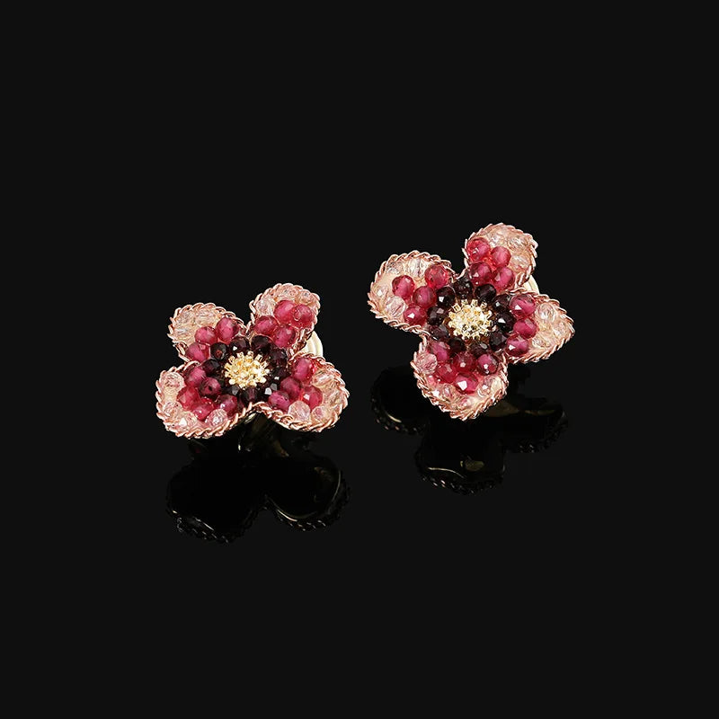 Elegant Crystal Rhinestone Flower Stud & Clip On No Piercing Options For Women Luxury Floral Earrings