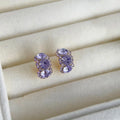 Sparkling Rhinestone Purple Geometric Half Hoop Copper Stud Earrings, Minimalist Trendy Jewelry