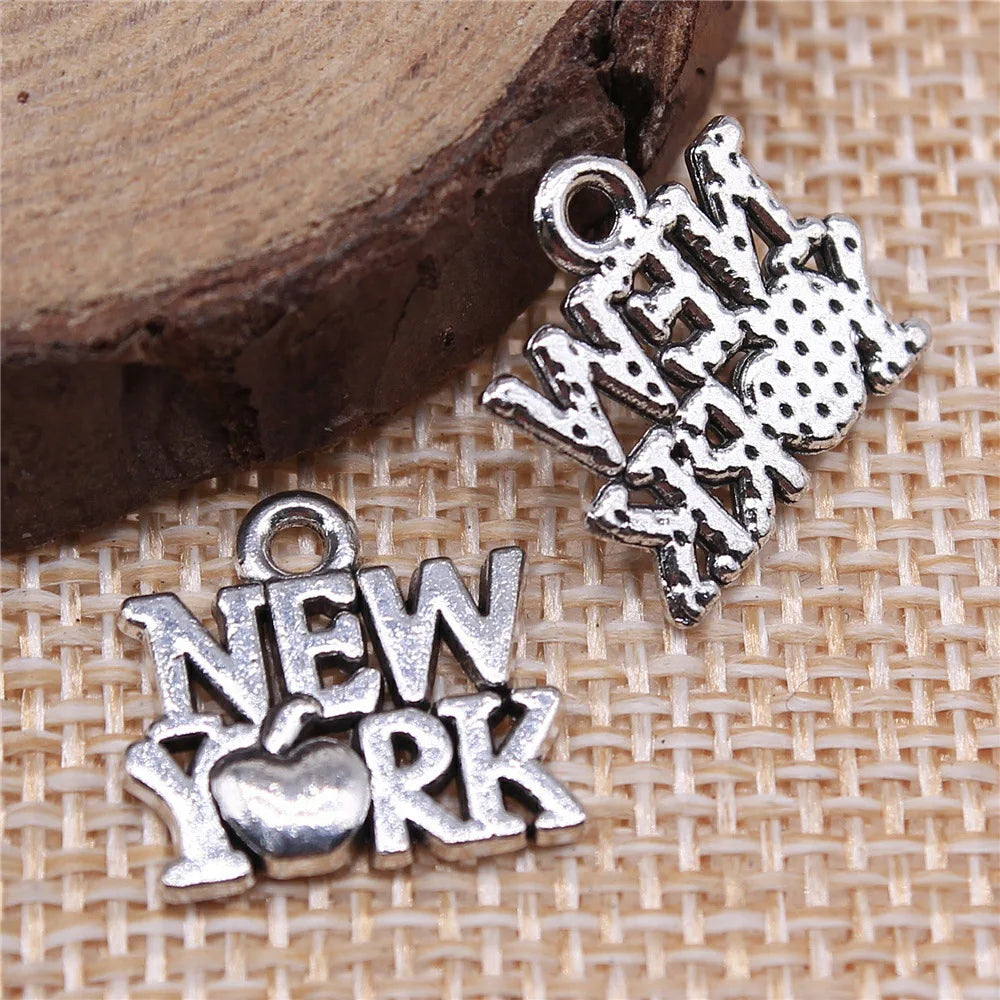 15x14mm 1.1g Antique Silver Zinc Alloy NEW YORK Letter Charm Pendant for Bracelet Necklace Making