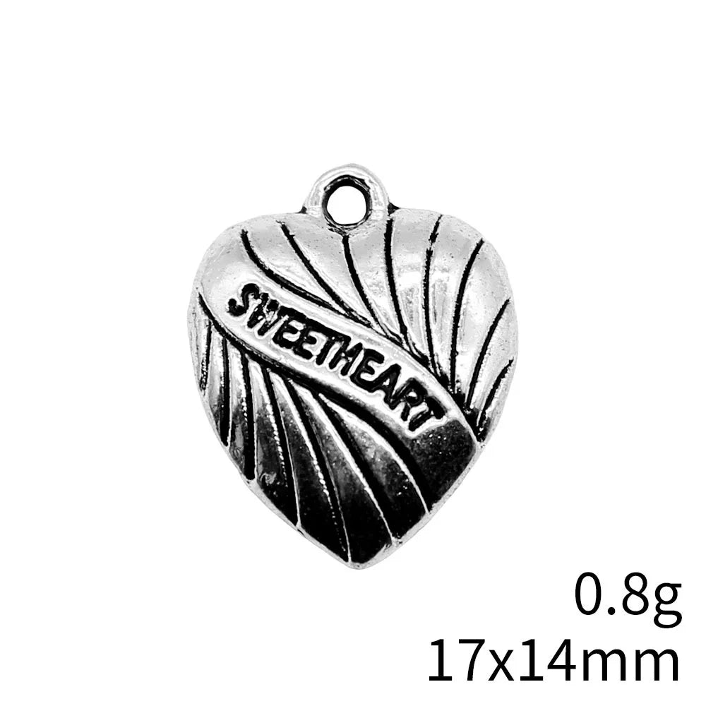 17x14mm 0.8g Antique Silver Tone Zinc Alloy Sweetheart Heart Charm Pendant for Necklace Bracelet DIY