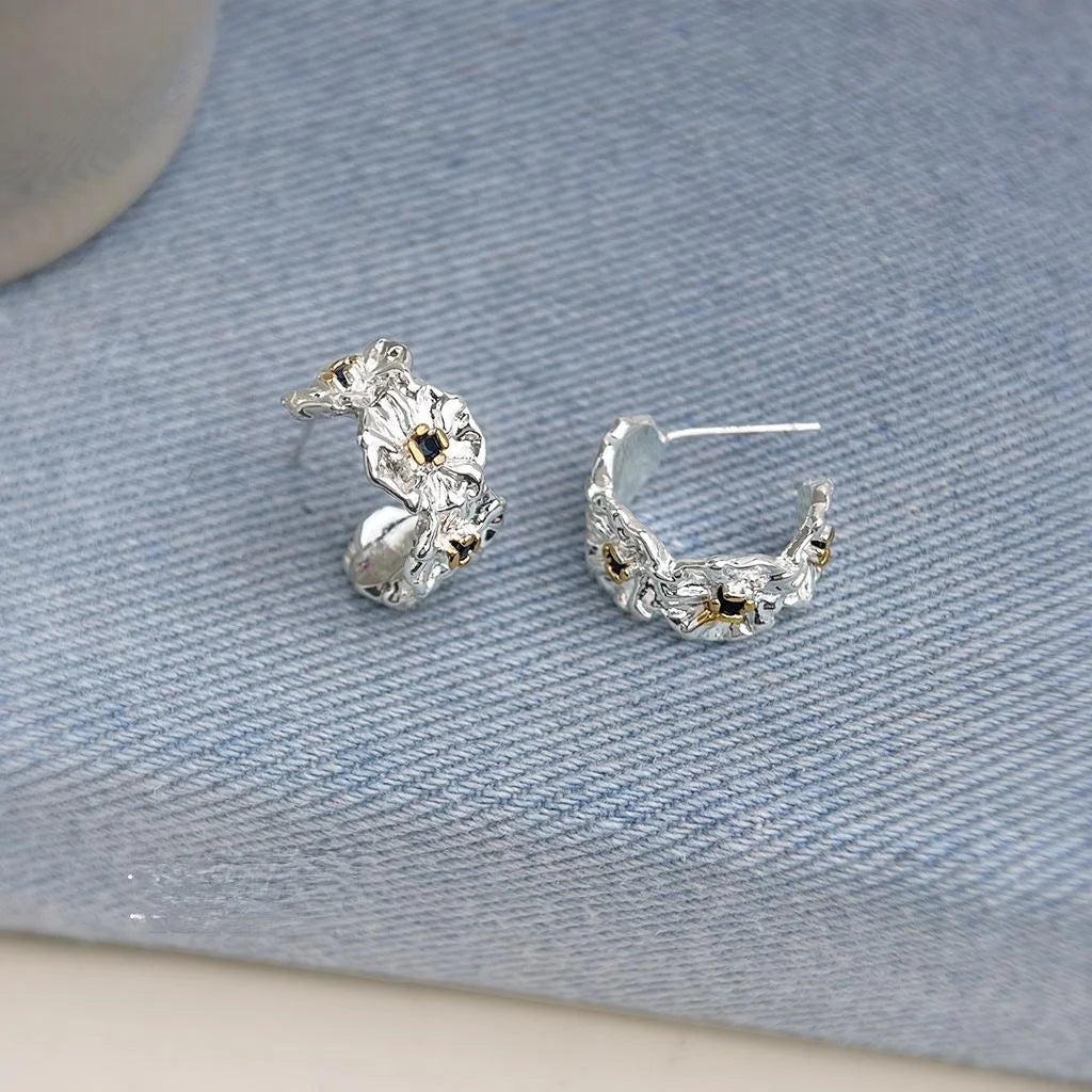 Old Money Daisy Flower Drop Earrings Eco Copper Silver Plated Micro Pave Zircon Petal Jewelry