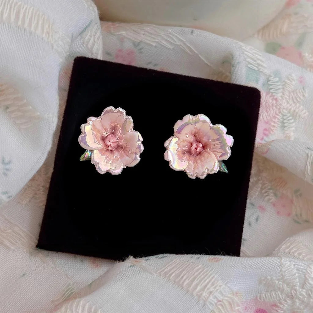 Ceramic Flower Stud Earrings Fairy Style Petal Design Fresh Sweet Forest Jewelry