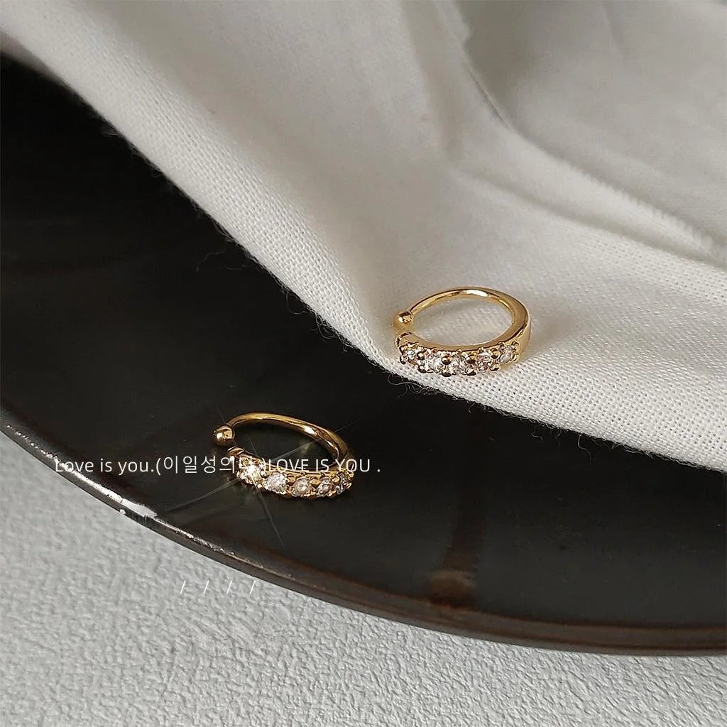 14K Gold Plated Copper Zircon Micro Pave Geometric Hoop Clip On Drop Earrings