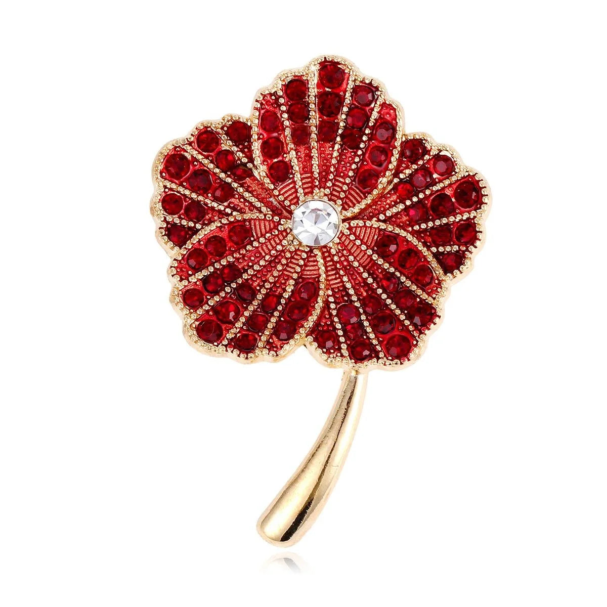 Luxury Red Poppy Flower Brooch With Rhinestone And Enamel, Gold Alloy Lapel Pin Corsage Gift