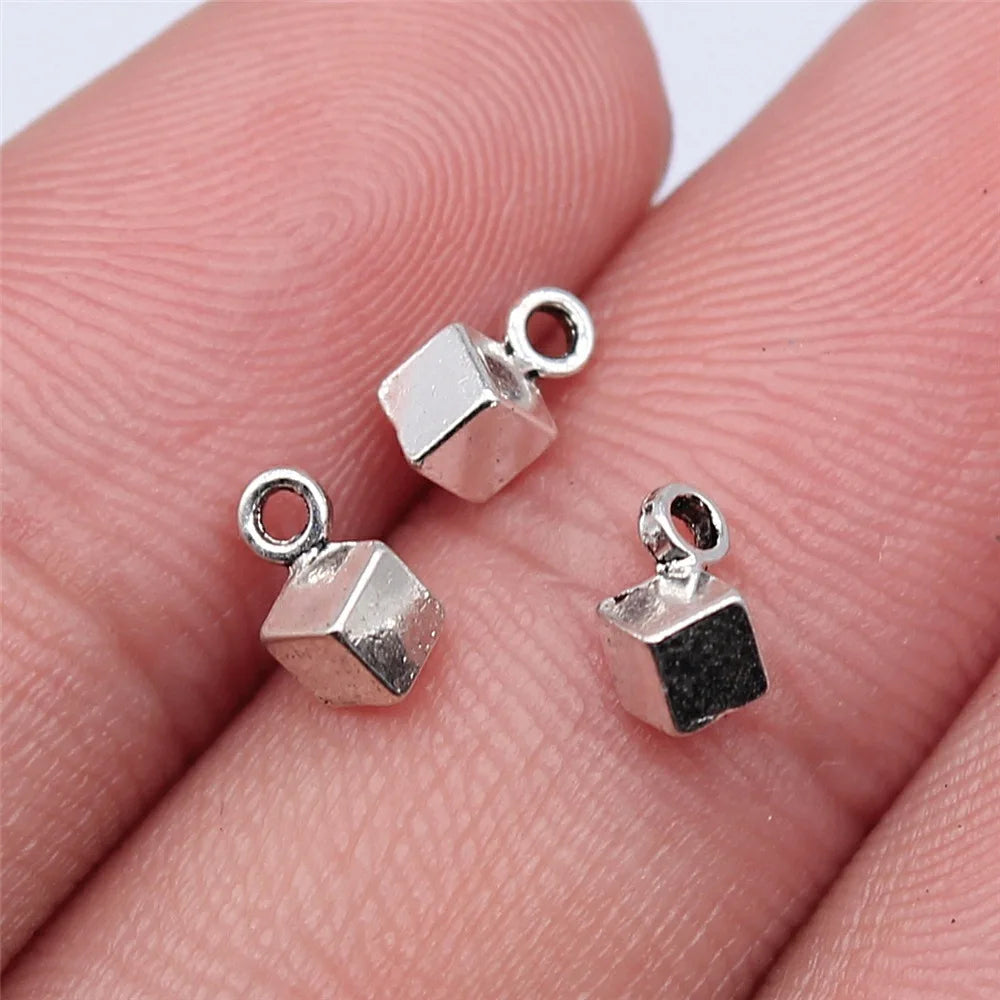 3x3mm 0.23g Antique Silver Zinc Alloy Small Cube Charm Pendant for DIY Bracelet Necklace Making