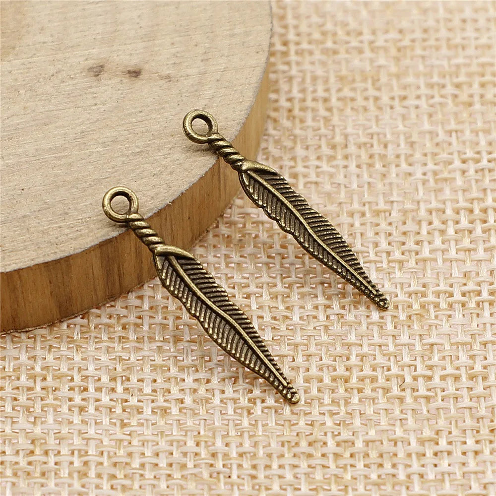 28mm 0.5g Multicolor Zinc Alloy Feather Charm Pendant for DIY Necklace Bracelet Jewelry Making