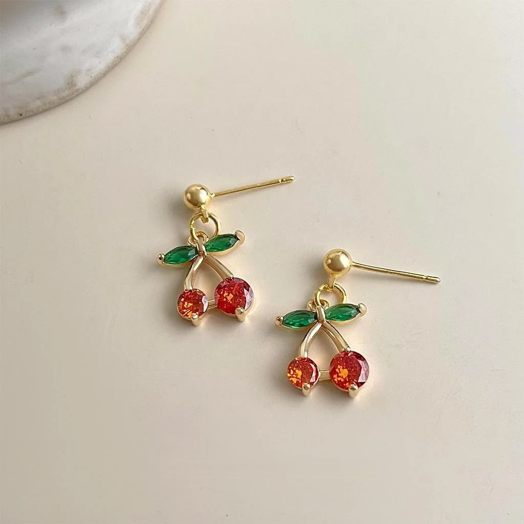 Sweet Simple Micro Pave Zircon Cherry Drop Earrings For Women Elegant Fashion Jewelry