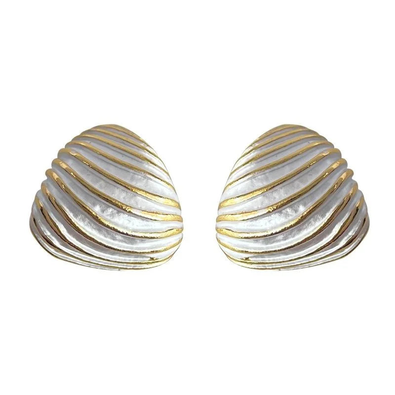 14K White Plated Alloy Enamel Triangle Stud Earrings, Designer Vacation Style