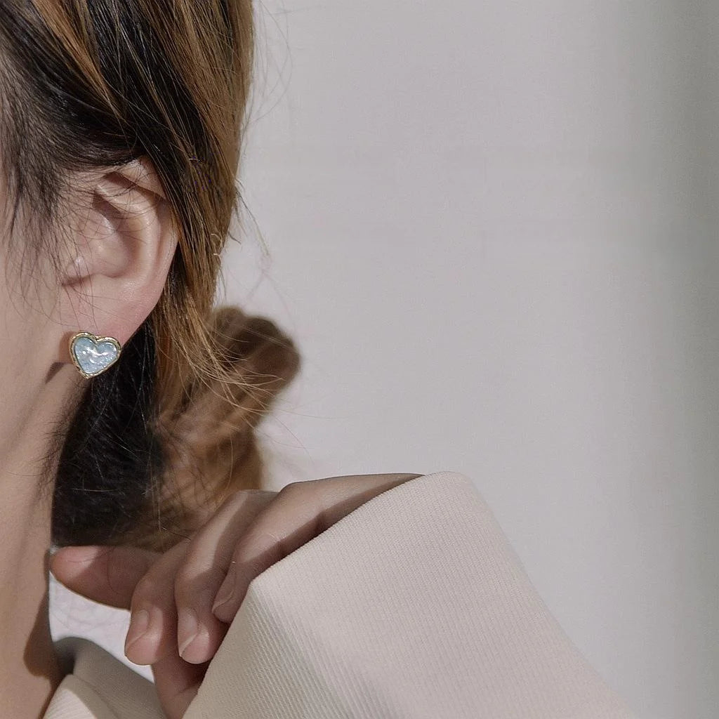 Korean Style Silver Plated Alloy Heart Stud Earrings For Women Minimalist Fashion Jewelry