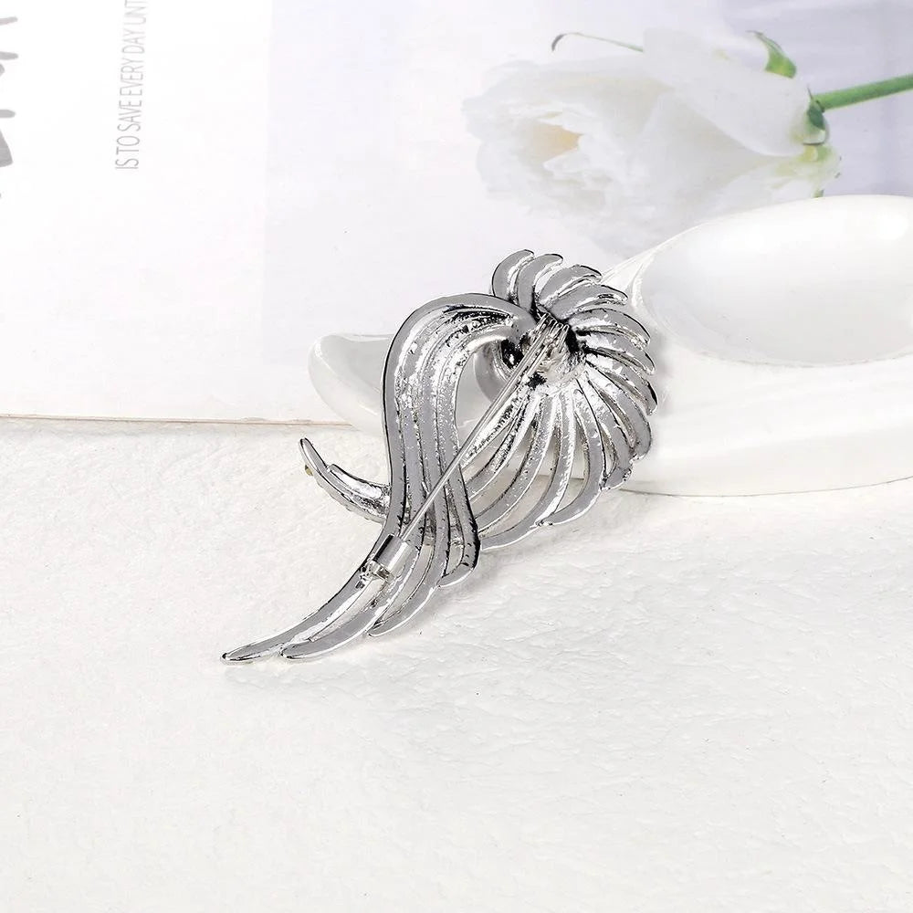 Elegant Alloy Rhinestone Wing Brooch With Faux Pearl Center, Sparkling Lapel Pin Corsage Suit Accessory