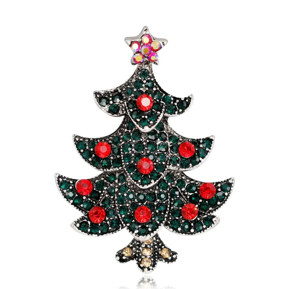 Elegant Christmas Tree Rhinestone Alloy Brooch With Star, Festive Lapel Pin Corsage Gift For Women