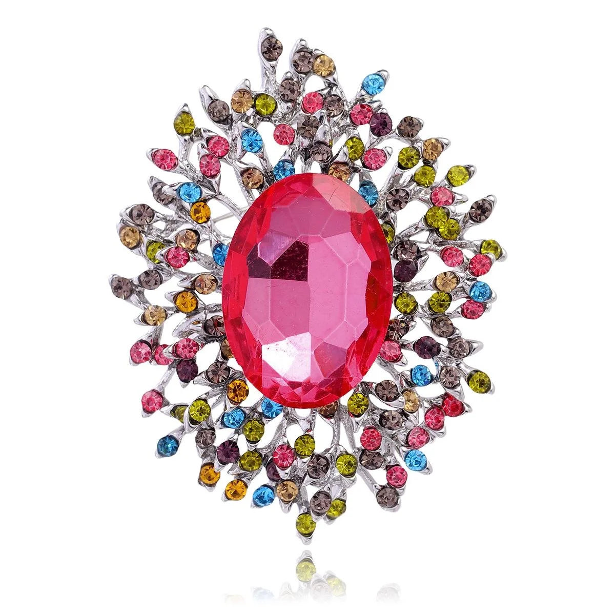 Luxury Blue Crystal Sunburst Brooch With Multicolor Rhinestones, Elegant Lapel Pin Corsage Gift