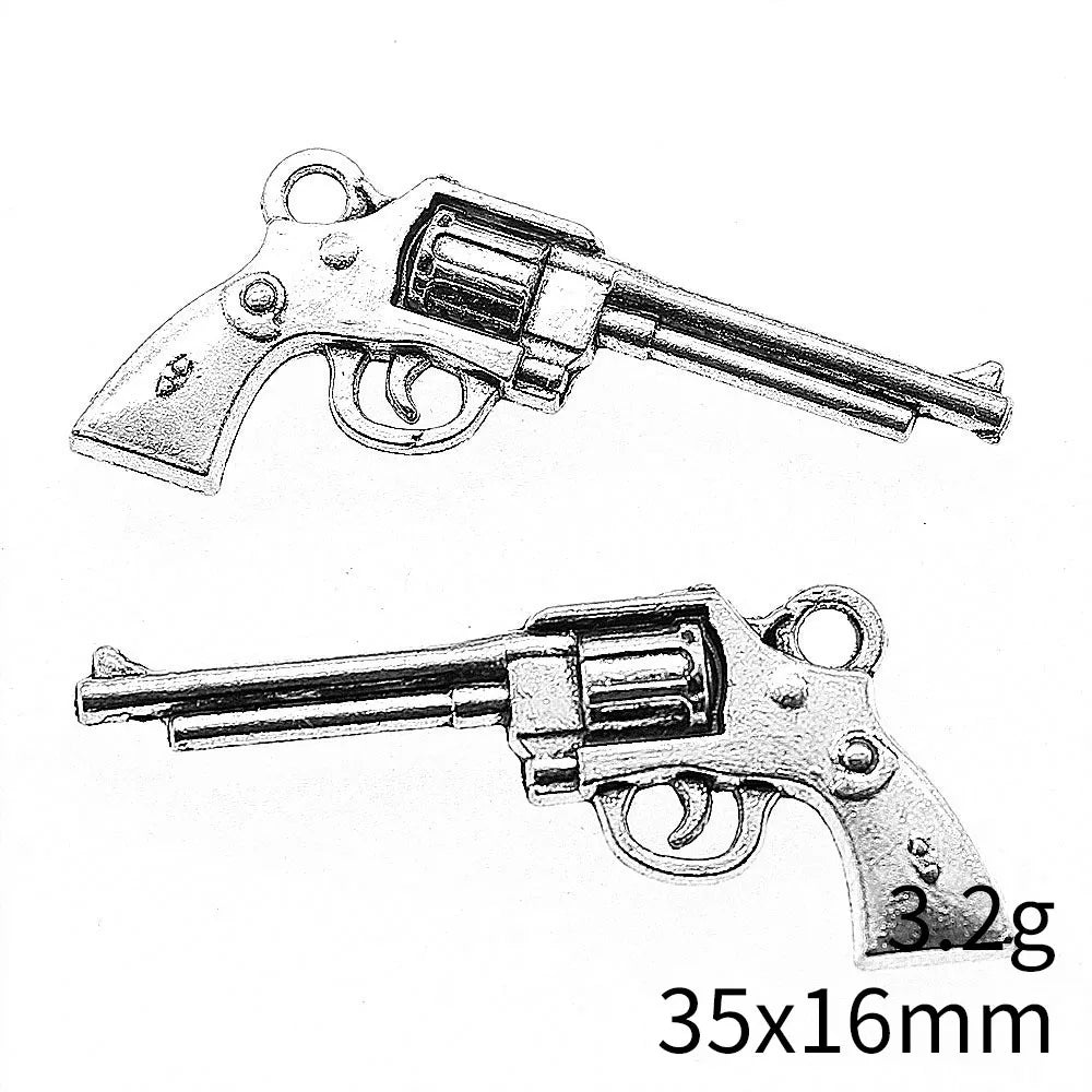 35x16mm 3.2g Multicolor Zinc Alloy Pistol Charm Pendant for DIY Bracelet Necklace Jewelry Making