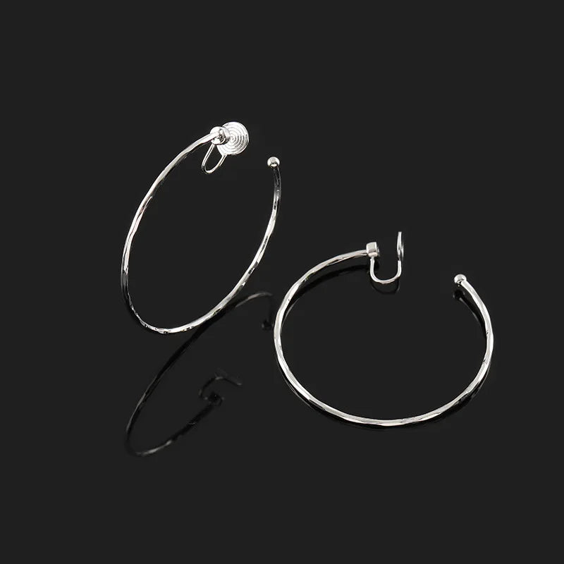 Elegant Silver Alloy Large Hoop Round Spiral Stud & Clip On No Piercing Hong Kong Style Earrings