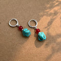 Vintage Ethnic Red Agate Synthetic Turquoise Copper Irregular Geometric Drop Earrings