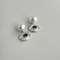 Micro Pave Zircon Minimalist Silver Tone Copper Oval Emerald Geometric Drop Earrings