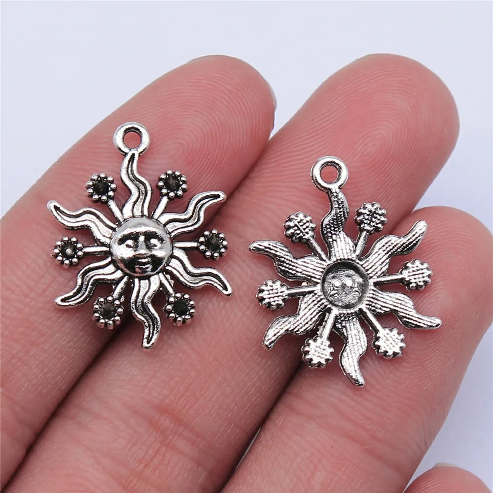 18x24mm 1.5g Antique Silver Zinc Alloy Sun Charm Pendant for Necklace Bracelet Earring DIY Jewelry