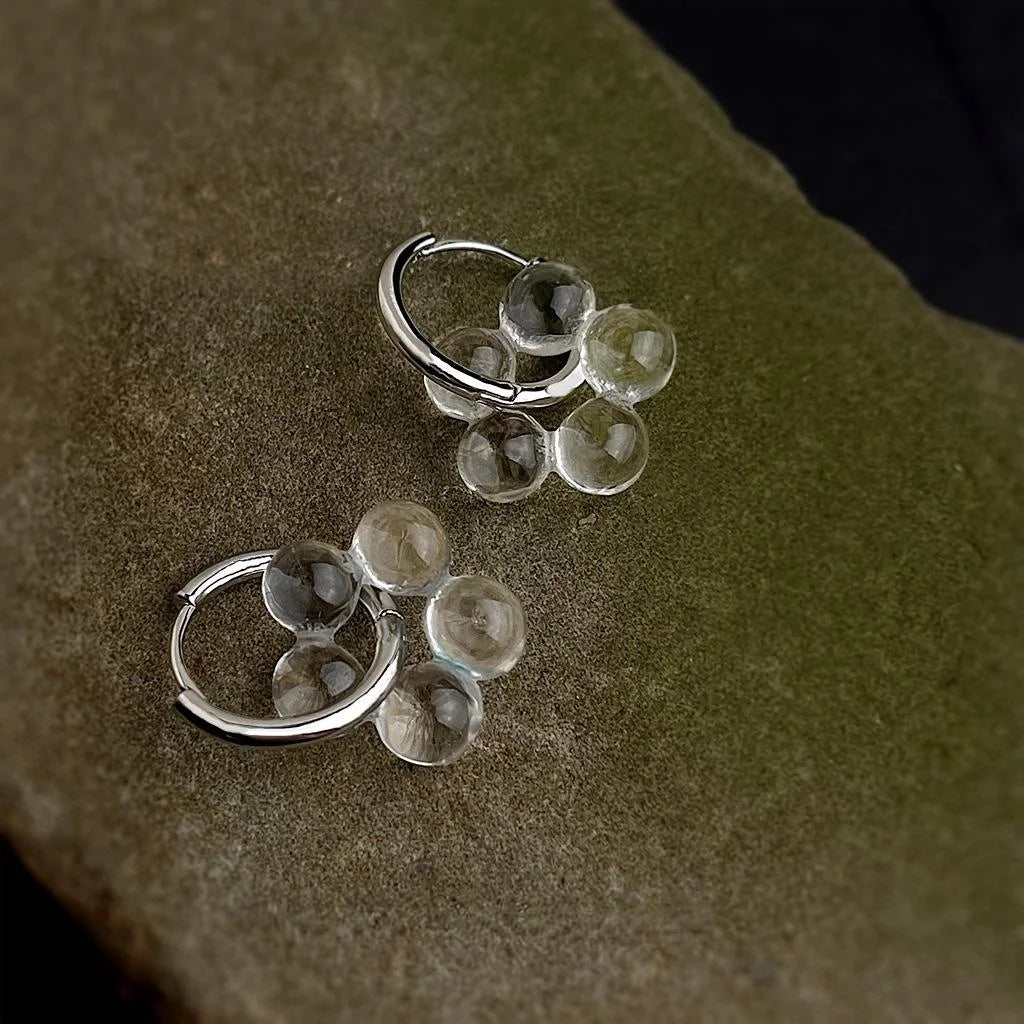 Summer Transparent Resin Copper Geometric Flower Drop Earrings, Sweet Cool Designer Style