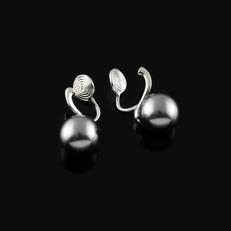 Elegant Gray Pearl Spiral Coil Alloy Stud & Clip On No Piercing High Heel Hook Drop Earrings
