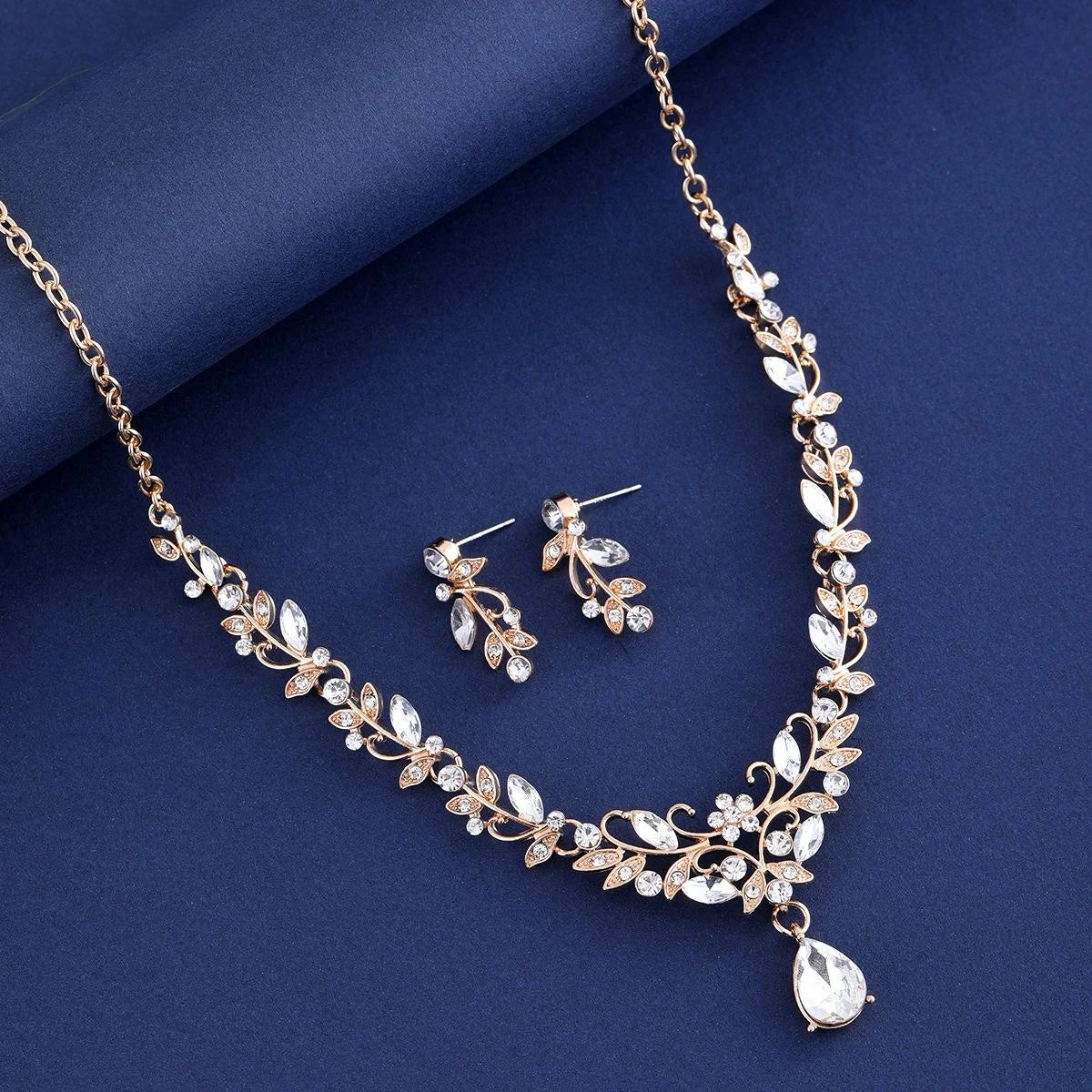 Luxury Bridal Rhinestone Crystal Water Drop Necklace And Earrings Jewelry Set For Wedding Party Banquet Gift