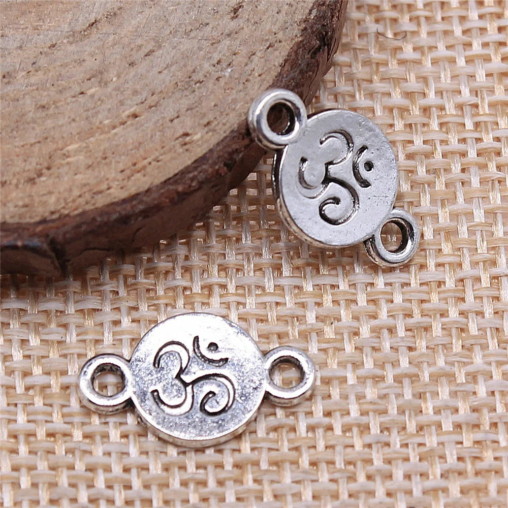10x17mm 0.7g Antique Silver Zinc Alloy OM Round Connector Charm for DIY Jewelry Making