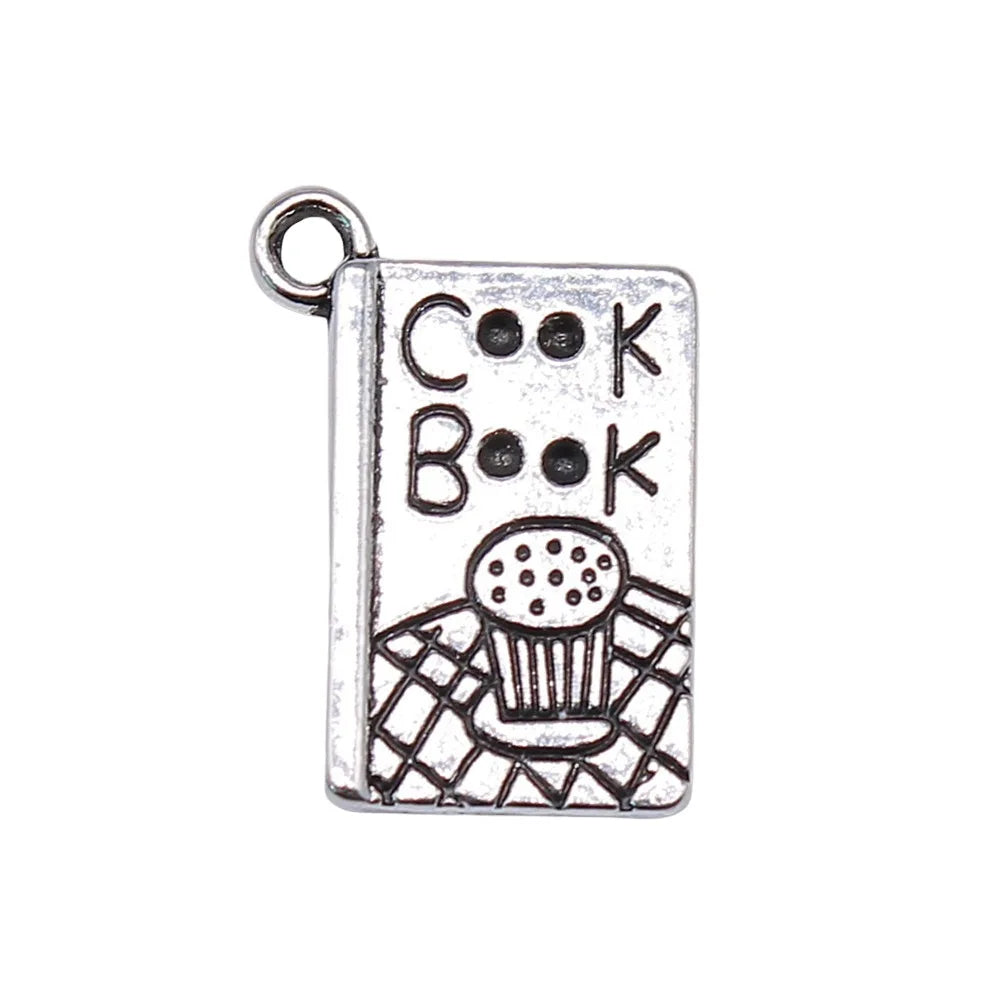 17x11mm 1.6g Antique Silver Zinc Alloy Cookbook Charm Pendant for Cooking Theme Jewelry Making
