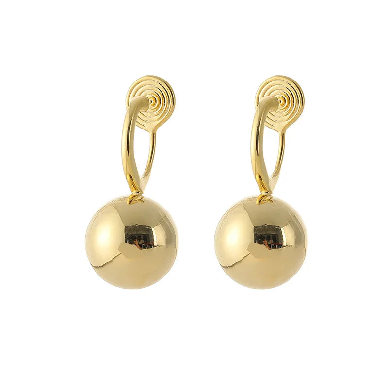 Elegant Silver Alloy Round Ball Drop Hoop Stud & Clip On No Piercing Minimalist Fashion Earrings