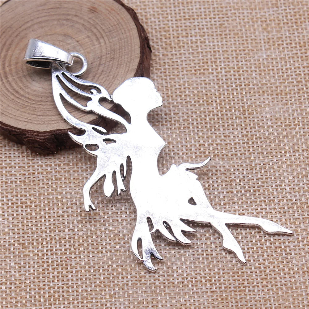91x42mm 14g Antique Silver Zinc Alloy Dancer Fairy Charm Pendant for DIY Necklace Bracelet Making