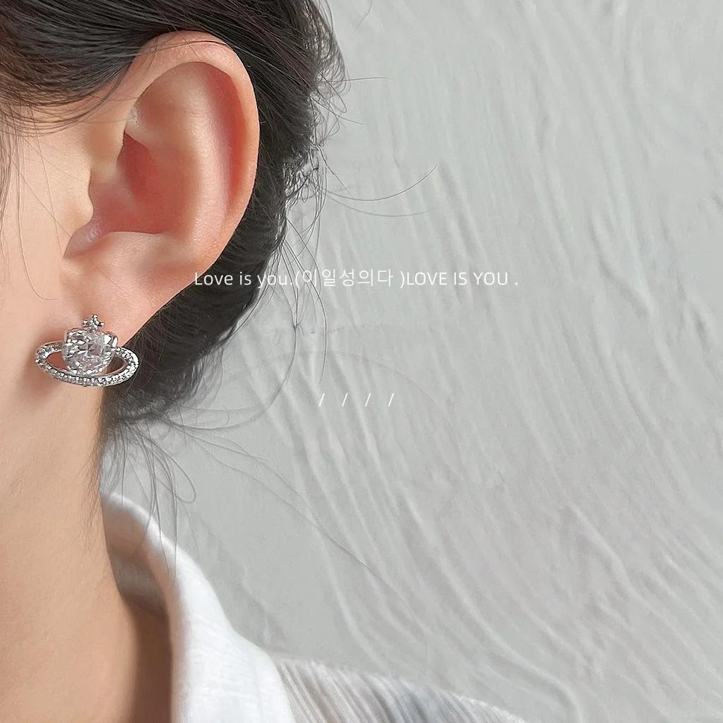 Light Luxury Crown Micro Pave Zircon Copper Stud Earrings With Silver Plated Pins