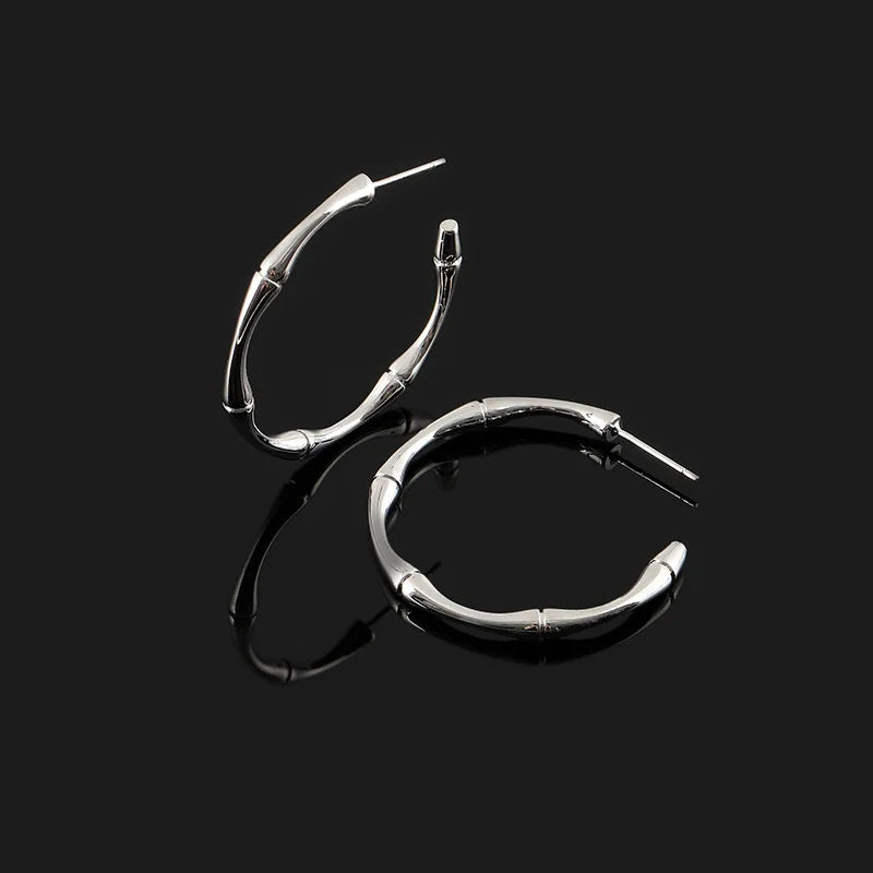 Vintage Alloy Bamboo Hoop Spiral Disc Stud & Clip On No Piercing New Chinese Style C-Shaped Earrings