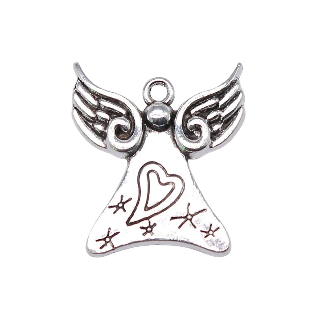 28x25mm 3.7g Multi Color Zinc Alloy Heart Angel Charm Pendant for DIY Necklace Bracelet Making