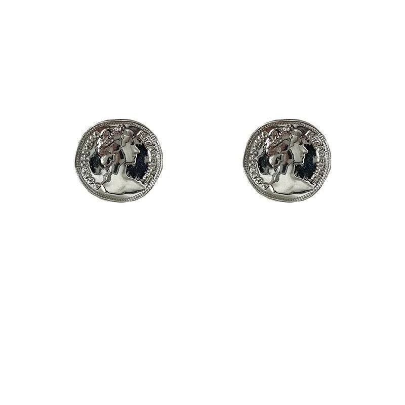 Sweet Cool Eco-Friendly Copper Curved Silver Coin Stud Earrings, Minimalist Geometric Round Design